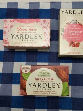 Yardley London Soap LOT Of 3 Sweet Rose, Strawberry Cream, And Cocoa Butter New!